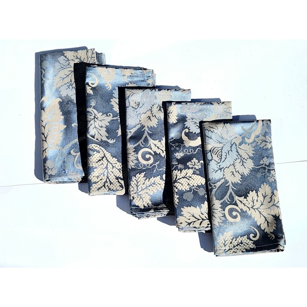 Victorian Luxury VTG Large WEDGWOOD Dinner Napkins Set Of 5 Blue Beige Floral 03
